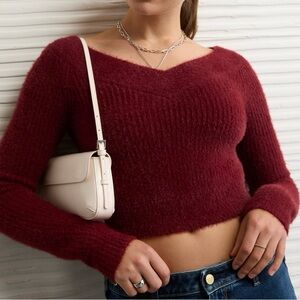 American Eagle Outfitters Deep Red V-Neck Sweater